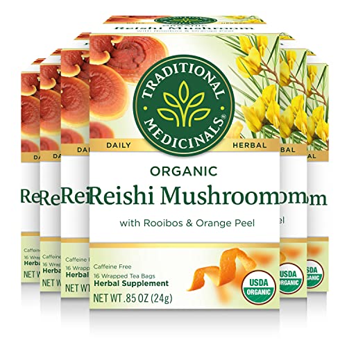 Traditional Medicinals Organic Reishi Mushroom with Rooibos & Orange Peel Tea, 16 Count (Pack of 6)