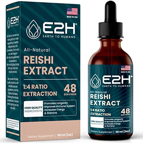 E2H Reishi Mushroom Extract – Immunity Booster – All-Natural Energy, Vitality and General Wellness Support – Promotes Longevity – Non-GMO – Vegan – 2 Fl Oz