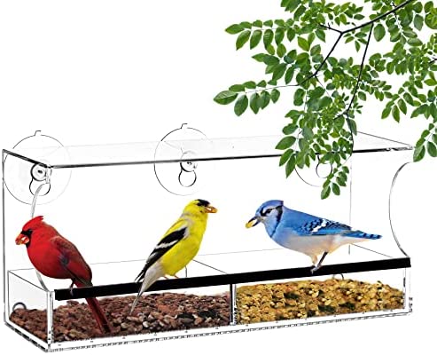 Window Bird Feeders with Strong Suction Cups, Clear Window Bird Feeder for Outside – Transparent Bird House, Balcony Glass Mount, Acrylic Cat, Kids & Elderly Viewing Clear Bird Feeder for Window Perch