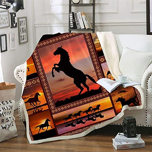 Horse Blanket Animal Print Throw Blanket Comfort Warmth Soft Cozy Blanket Fleece Blanket Couch Blanket Bed Throw TV Blanket Horse Lovers Gifts (Throw – 50″ x 60″)