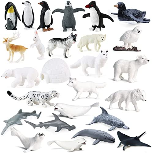 Ocean Sea Animals Toys Figures, 26PCS Mini Plastic Sea Creature Toys Arctic Ocean Animals Figurines Penguins Polar Bears Snowy Owl Under The Sea Life Figures Cake Topper Goody Bag Easter Egg Filler