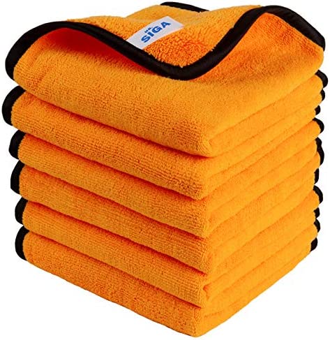 MR.SIGA Professional Premium Microfiber Towels for Household Cleaning, Dual-Sided Car Washing and Detailing Towels, Gold, 15.7 x 23.6 inch, 6 Pack