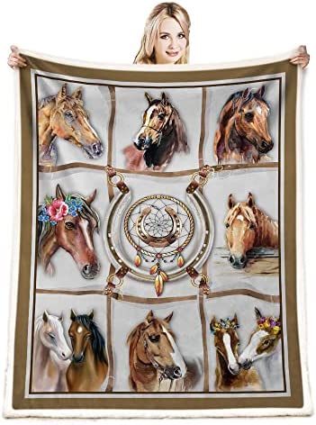 Horse Blanket Horse Gifts for Girl, Christmas Birthday Horse Gifts for Women,Gifts for Daughter Friend Horse Lovers,Horse Dream Catcher Flower Print Soft Throw Blanket for Couch Bedding