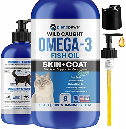 Omega 3 Fish Oil for Cats – Better Than Salmon Oil for Cats – Kitten + Cat Vitamins and Supplements – Cat Health Supplies – Cat Dandruff Treatment – Liquid Fish Oil for Pets – Cat Shedding Products