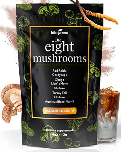 KIKI Green Mushroom Powder Extract – The 8 Mushrooms Supplement Blend for Coffee & Smoothie | Lion’s Mane, Cordyceps, Chaga, Reishi, Shiitake, Turkey Tail, Maitake Complex