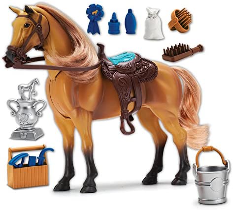 Sunny Days Entertainment | Quarter Horse with Moveable Head, Realistic Sound and 14 Grooming Accessories | Blue Ribbon Champions Deluxe Toy Horses