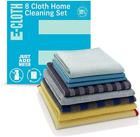 E-Cloth 8pc Home Cleaning Set, Contains Multiple Microfiber Cleaning Cloths for Household Cleaning, Dusting and Polishing Surfaces, Bathroom, Kitchen and Cars, Washable and Reusable, 100 Wash Promise