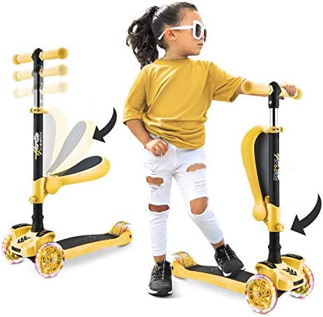 3 Wheeled Scooter for Kids – Stand & Cruise Child/Toddlers Toy Folding Kick Scooters w/Adjustable Height, Anti-Slip Deck, Flashing Wheel Lights, for Boys/Girls 2-12 Year Old – Hurtle