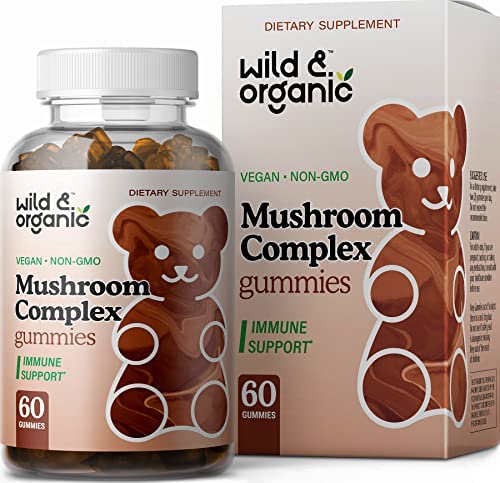 Wild & Organic Mushroom Gummies – Reishi, Chaga, Cordyceps, Maitake, Lion’s Mane, Turkey Tail, Mesima, Shiitake, Agarikon, Oyster Blend – Brain Booster & Immune Support Supplement, 60 Chews per Bottle