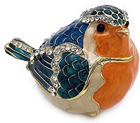 JWT Astyle Robin Bird Hinged Jewelry Box with Stones , Collectible Animal Trinket Box.Rings Earrings Storage Boxes,Bird Figurine Home Decor Gift.