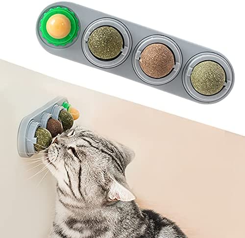 Potaroma 4 Pack Catnip Wall Toys, Silvervine Balls, Edible Kitty Toys for Cats Lick, Safe Healthy Kitten Chew Toys, Teeth Cleaning Dental Cat Ball Toy, Cat Wall Treats