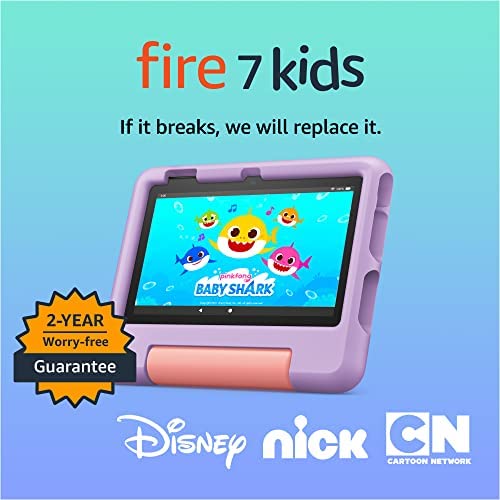 Amazon Fire 7 Kids tablet, ages 3-7. Top-selling 7″ kids tablet on Amazon – 2022. Set time limits, age filters, educational goals, and more with parental controls, 32 GB, Purple