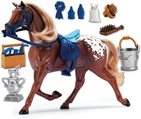 Sunny Days Entertainment Appaloosa Horse with Moveable Head, Realistic Sound and 14 Grooming Accessories – Blue Ribbon Champions Deluxe Toy Horses