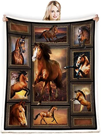 Juirnost Horse Blanket Horse Gift for Horse Lover Horse Print Throw Blanket Horse Blanket for Girls Cozy Warm Comfy Fluffy Blanket for Bed Couch Living Room Decor 50″x60″ Western Horse Blanket