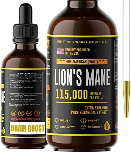 Lions Mane – Lions Mane Mushroom Supplement- Lions Mane Tincture – Natural Immune Support – Lions Mane Tincture for Memory, Focus & Clarity – Daily Mushroom Supplement – Vegan, Organic – 4 Fl oz