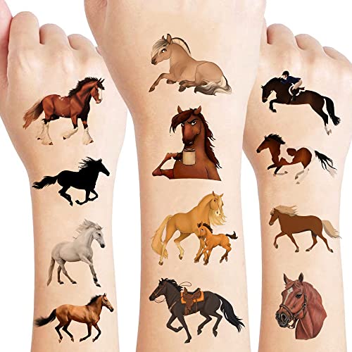 8 Sheets (96PCS) Horse Temporary Tattoos for Kids Birthday Party Supplies Favors Tattoos Stickers Super Cute Gifts Party Decorations Girls Boys Classroom School Prizes Themed