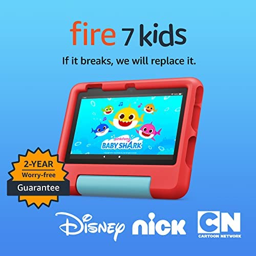 Amazon Fire 7 Kids tablet, ages 3-7. Top-selling 7″ kids tablet on Amazon – 2022. Set time limits, age filters, educational goals, and more with parental controls, Red