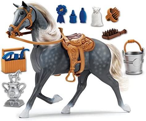 Sunny Days Entertainment Morgan Horse with Moveable Head, Realistic Sound and 14 Grooming Accessories – Blue Ribbon Champions Deluxe Toy Horses