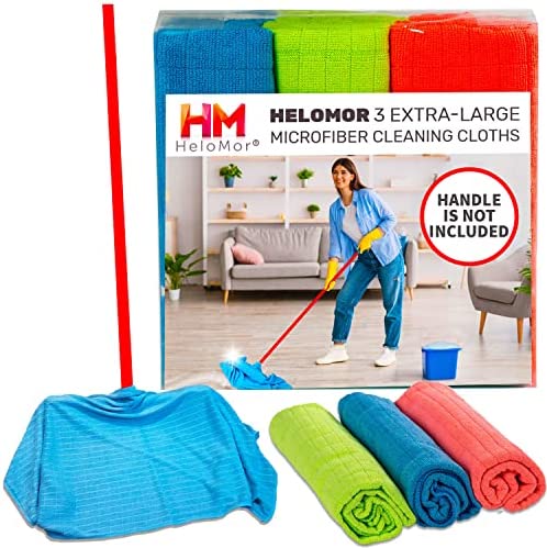 Extra Large Floor Microfiber Cleaning Cloth, 30″x18″ Pack of 3, Squeegee Mop, Multi-Purpose Reusable for House Kitchen Car Window Highly Absorbent, Lint Free, Streak Free (Handle NOT Included)