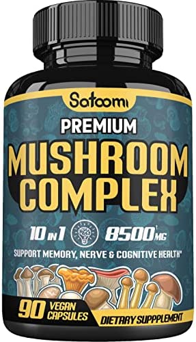 Premium Mushroom Complex Capsules – Equivalent to 8500mg of 10 Herbs With Cordyceps, Lion’s Mane, Reishi & more – Extract For Memory, Energy & Immune Support – 3 Months Supply – Non-GMO, Gluten Free