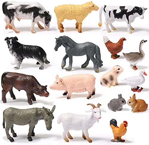 16 Pieces Figures Toys Realistic Jungle Farm Animal Figurines Mini Learning Educational Playset Cake Topper Ornaments for Easter Egg Fillers Birthday Christmas Animal Themed Party Supplies