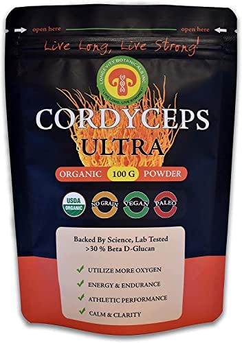 Longevity Botanicals Organic Cordyceps Mushroom Powder – Ultra Concentrated Cordyceps Mushroom Extract Supplement – Promotes Energy, Endurance and Stamina – 100% Fruiting Body – 3.5 oz