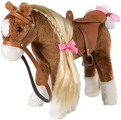 HollyHOME Stuffed Animal Horse Pretty Plush Toy Pretend Play Horse 11 inches Brown