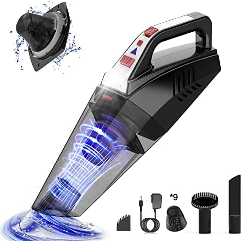 Hihhy Handheld-Vacuum Cordless Car-Vacuum Cleaner-Rechargeable – Lightweight Portable Hand Vac 9000Pa Powerful Suction, Mini Battery Hand Small Vacuum with LED Light for Pet Hair, Home/Car/Offic