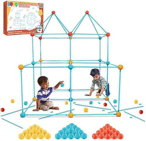 Kids Fort Building Kit 146 Pcs-Creative Play Tent for 4,5,6,7,8 ,9,10,11,12 Years Old Boy & Girls STEM Building Toys DIY Castles Tunnels Cave Rocket Tower Indoor & Outdoor