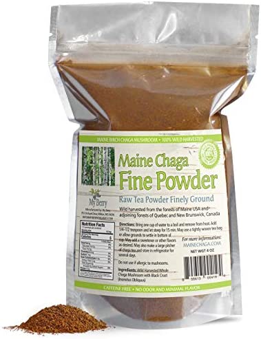 My Berry Organics Maine Chaga Tea Fine Mushroom Powder, No Pesticides, Not an Extract but Whole Chaga Wild-Harvested, 4oz, Woman-Owned, Small Business, Not sourced from Overseas