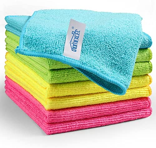 HOMEXCEL Microfiber Cleaning Cloth,8 Pack Cleaning Rag,Cleaning Towels with 4 Color Assorted,12″X12″(Green/Blue/Yellow/Pink)