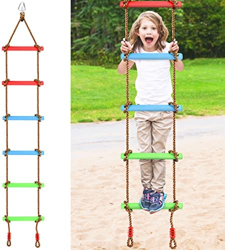 6.6 Ft Climbing Rope Ladder for Kids, Climbing Ladder Hanging Rope Ladder for Indoor Play Set and Outdoor Tree House, Playground Swing Set and Ninja Slackline