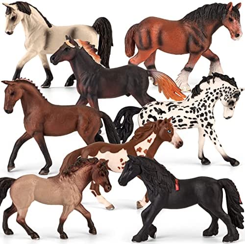 Divwa 8 Pieces 6” Plastic Horse Figure Toy Set for Girl,Big Realistic Horse Toy Figurine Farm Animal Toy Gift for Boy Toddler Kid,Horse Party Favor Decoration Supplies Birthday Pinata