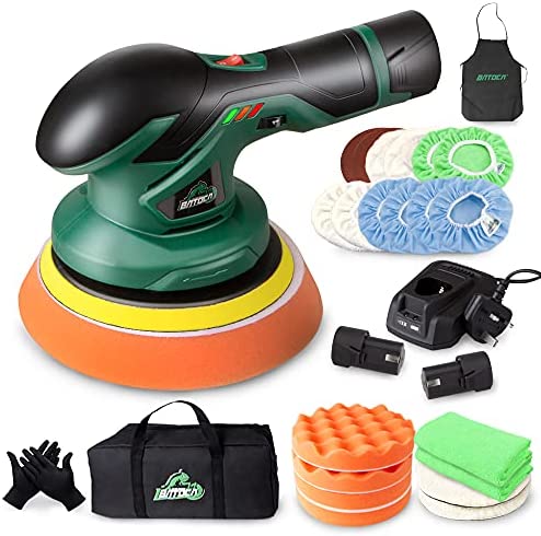 BATOCA – Cordless Car Buffer Polisher – with 2pcs 12V Lithium Rechargeable Battery Brushless Polisher with Variable Speed, 2.0Ah Portable Buffer Kit for Buffer/Polisher/sander