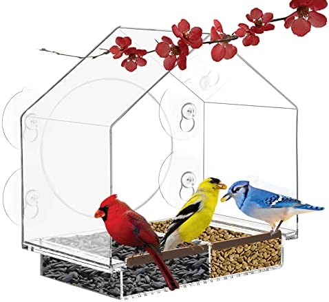 Window Bird Feeders with Strong Suction Cups, Bird Feeder Window – Great for Cats, Kids, Gifts, Elderly Viewing – Transparent Bird House, Clear Bird Feeders for Window Perch, Balcony, Nature’s Hangout