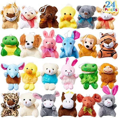 JOYIN Toy 24 Pack Mini Animal Plush Toy Assortment (24 Units 3″ Each)，Animals Keychain Decoration for Kids，Small Stuffed Animal Bulk for Kids，Filler for Boys Girls Child Kid, Plushies Fidget Toy