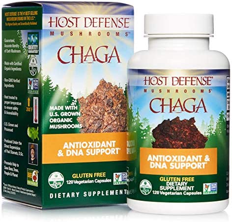 Host Defense, Chaga Capsules, Antioxidant and DNA Support, Mushroom Supplement, Unflavored, 120