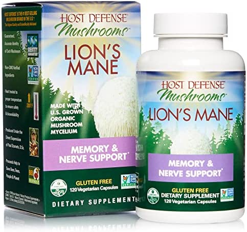 Host Defense, Lion’s Mane Capsules, Promotes Mental Clarity, Focus and Memory, Mushroom Supplement, Unflavored, 120