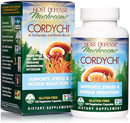 Host Defense, CordyChi Capsules, Support Stress and Fatigue Reduction, Mushroom Mycelium Supplement with Cordyceps and Reishi, Unflavored, 120 Count (Pack of 1)