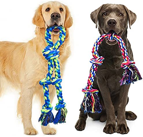 Feeko Dog Rope Toys for Large and Medium Aggressive Chewers, 2 Pack Heavy Duty Dog Rope Toy for Large Breed, Indestructible Dog Chew Toys, Tug of War Dog Toy, 100% Cotton Teeth Cleaning