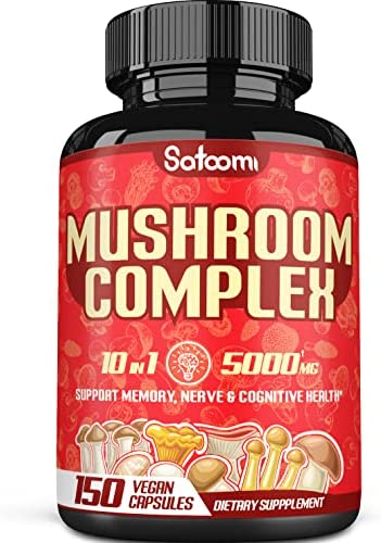 𝐒𝐚𝐭𝐨𝐨𝐦𝐢 150 Caps 𝟓 𝐌𝐨𝐧𝐭𝐡 𝐒𝐮𝐩𝐩𝐥𝐲 – 𝟏𝟎𝐢𝐧𝟏 Mushroom Supplement Complex 𝟓𝟎𝟎𝟎 𝐦𝐠 – with Lion’s Mane, Cordyceps, Reishi, Chaga, Maitake, Shiitake,Enoki-Memory & Immune Support