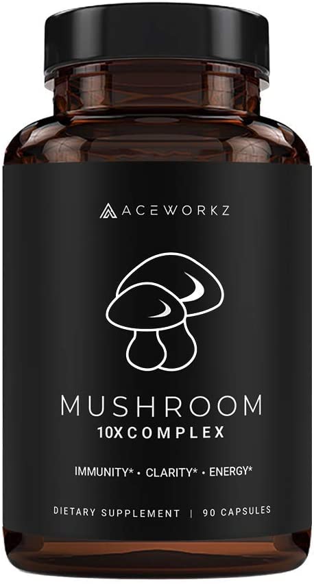 Mushroom Supplement – Lions Mane, Reishi and Cordyceps – 10 Mushroom Complex – Nootropic Brain Supplement for Memory & Focus – Immune Booster – Natural Energy & Stress Relief (90 Capsules)