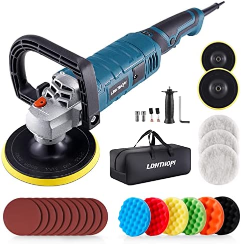 LDHTHOPI Buffer Polisher, 1600W 7 Inch/6 Inch Rotary Buffer Polisher Waxer, 7 Variable Speed 1000-3500 RPM, Detachable Handle for Car, Boat Sanding, Polishing, Waxing.