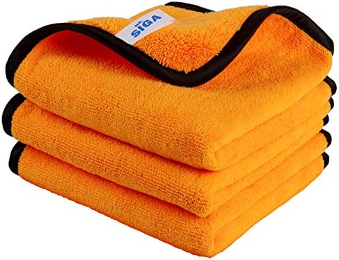 MR.SIGA Professional Premium Microfiber Towels for Household Cleaning, Dual-Sided Car Washing and Detailing Towels, Gold, 15.7 x 23.6 inch, 3 Pack