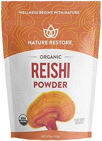 Nature Restore USDA Certified Organic Red Reishi Mushroom Powder, 8 Ounces, Non GMO, Gluten Free, Packaged in California, Ganoderma Lucidum / Lingzhi
