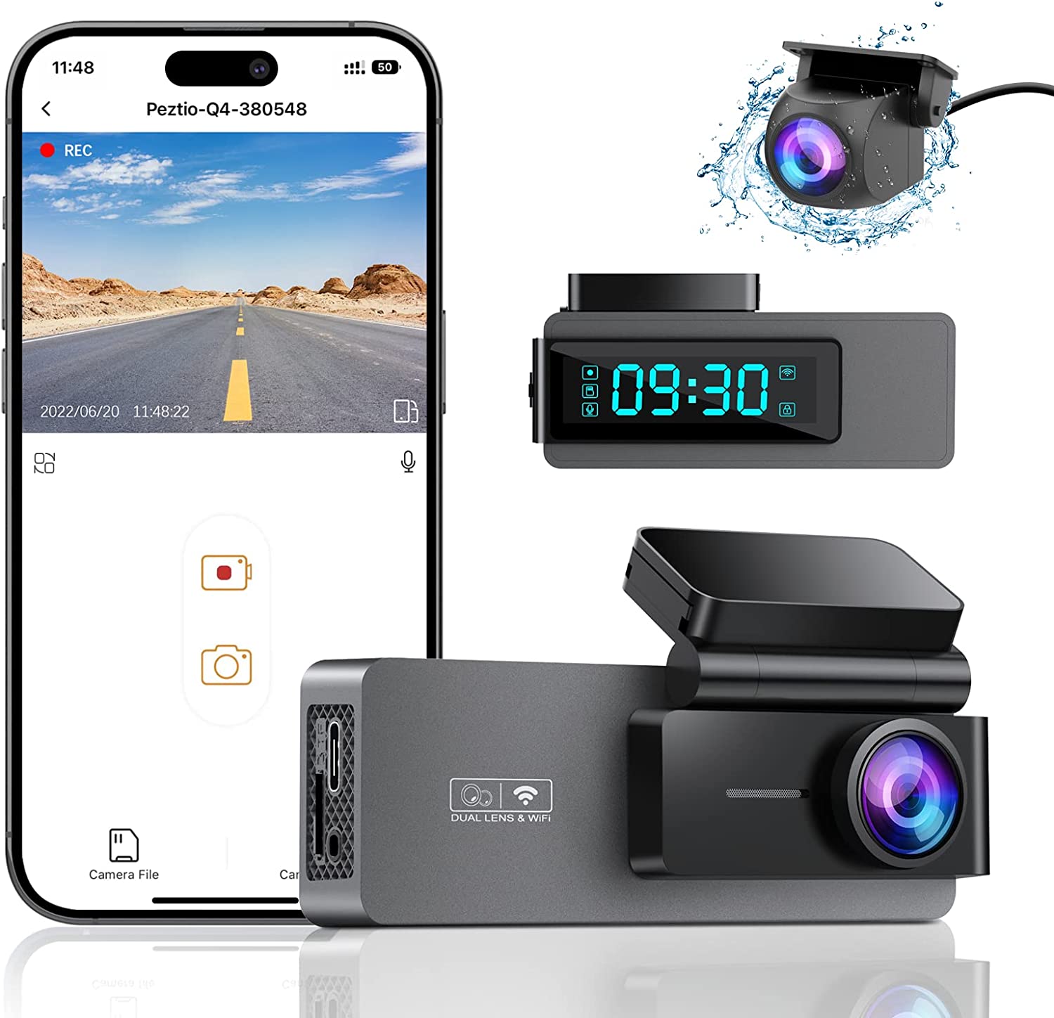 Dual Dash Cam 2K+1080P Front and Rear, Built-in WiFi, 4K Single Front Dash Camera for Cars, Car Camera, Dashcams for Cars with Night Vision, 24 Hours Parking Monitor, Loop Recording, Support 256GB Max
