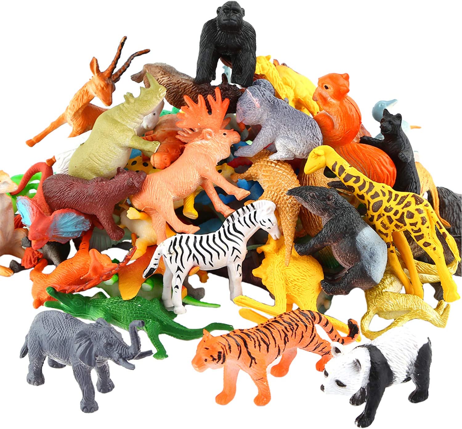 Animals Figure,54 Piece Mini Jungle Animals Toys Set,ValeforToy Realistic Wild Vinyl Plastic Animal Learning Party Favors Toys for Boys Girls Kids Toddlers Forest Small Animals Playset Cupcake Topper