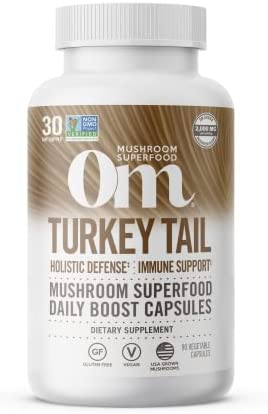 Om Mushroom Superfood Turkey Tail Mushroom Capsules Superfood Supplement, 90 Count, 30 Days, Immune Support, Polysacchrides, Beta-Glucans, Gut Health & Holistic Defense Mushroom Supplement