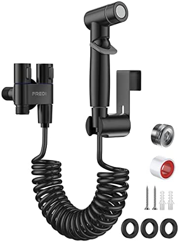 Bidet Sprayer for Toilet, FREDI Handheld Sprayer Attachment with Hose for Feminine Wash, Baby Diaper Cloth Washer and Shower Sprayer for Pet, Wall or Toilet Mount(Black)