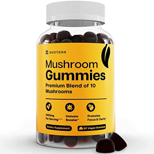 Mushroom Complex Supplements – Mushrooms Supplement with Lions Mane, Shitake Mushrooms, Turkey Tail, Chaga, Cordyceps Mushroom – Brain Booster Supplement for Memory – 2500mg 60 Immune Support Gummies